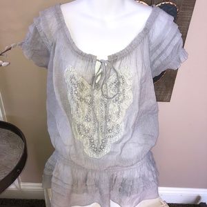 Mustard Seed/Anthro Sheer Wide Scoop Neck, M EUC